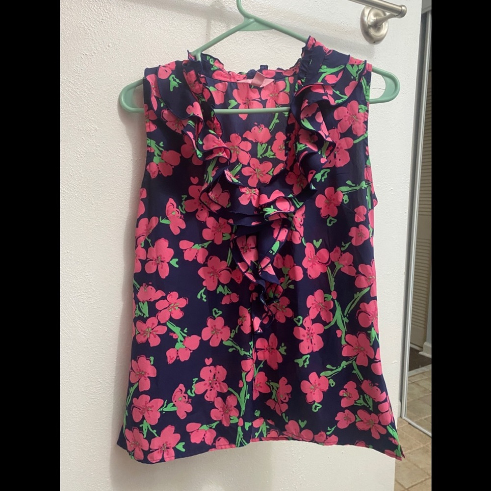 Lilly Pulitzer Sleeveless Blouse with Ruffle Detail - Floral